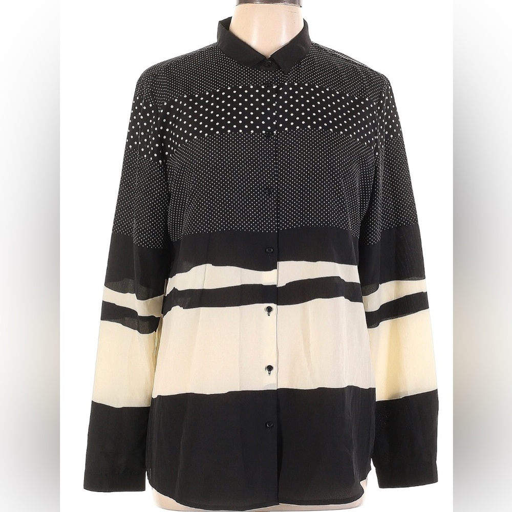 Vintage Esprit Black and White Polka Dot Blouse Stripes Multiple Patterns sz12 L